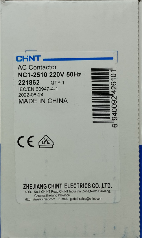 کنتاکتور سه فاز 25 آمپر با بوبین 220 ولت CHINT اصلی سری NC1-2510 ا CHINT Magnetic Contactors مدل