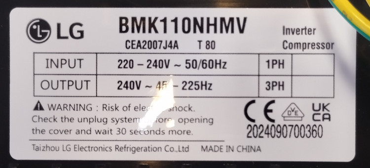 کمپرسور یخچال فریزر ال جی مبرد 600a مدل BMK110NHMV